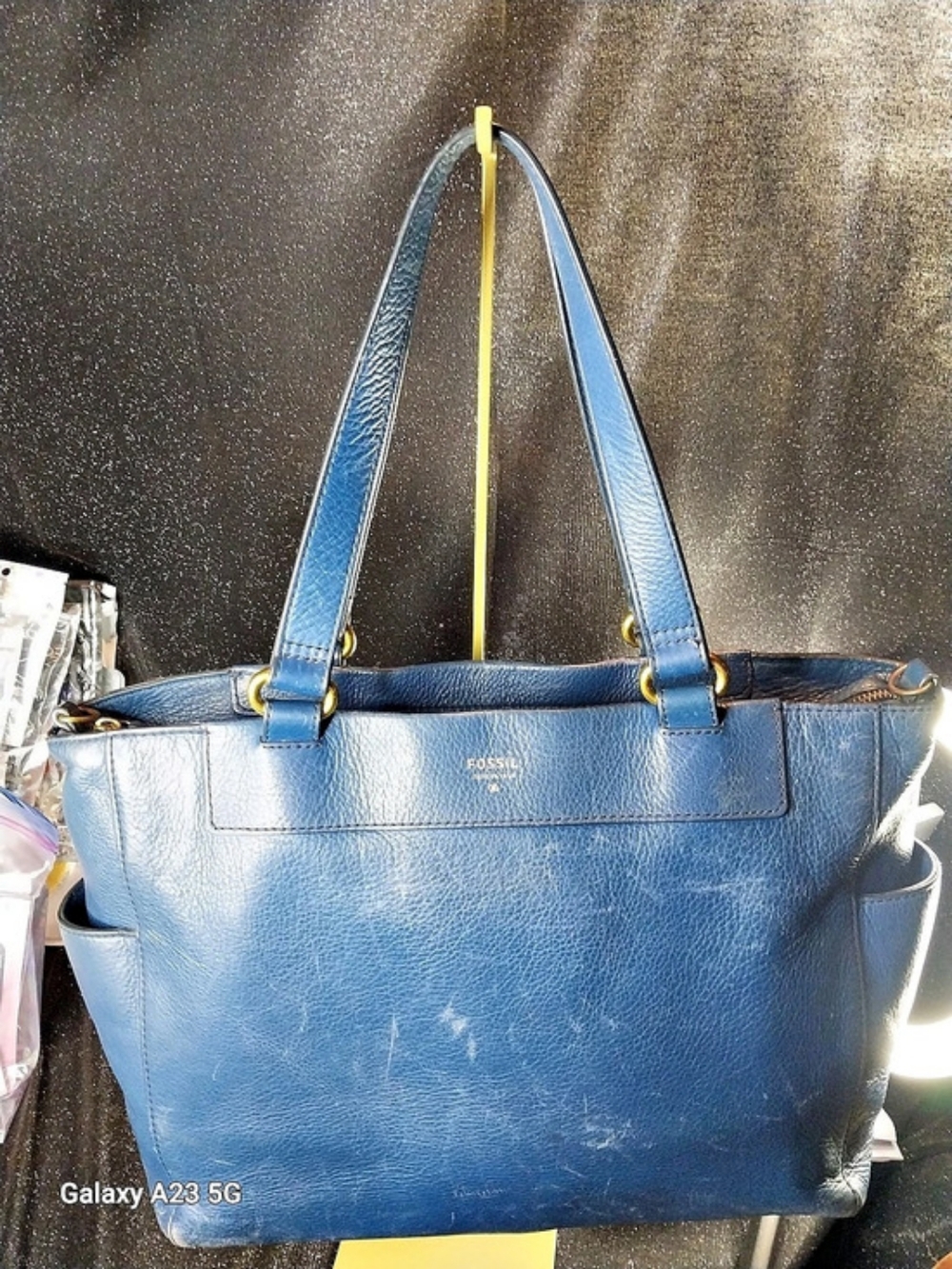 Fossil Jessie Top Zip Tote Blue Leather Bag